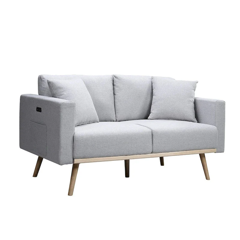 Linen Upholstered Loveseat with 2 Pillows