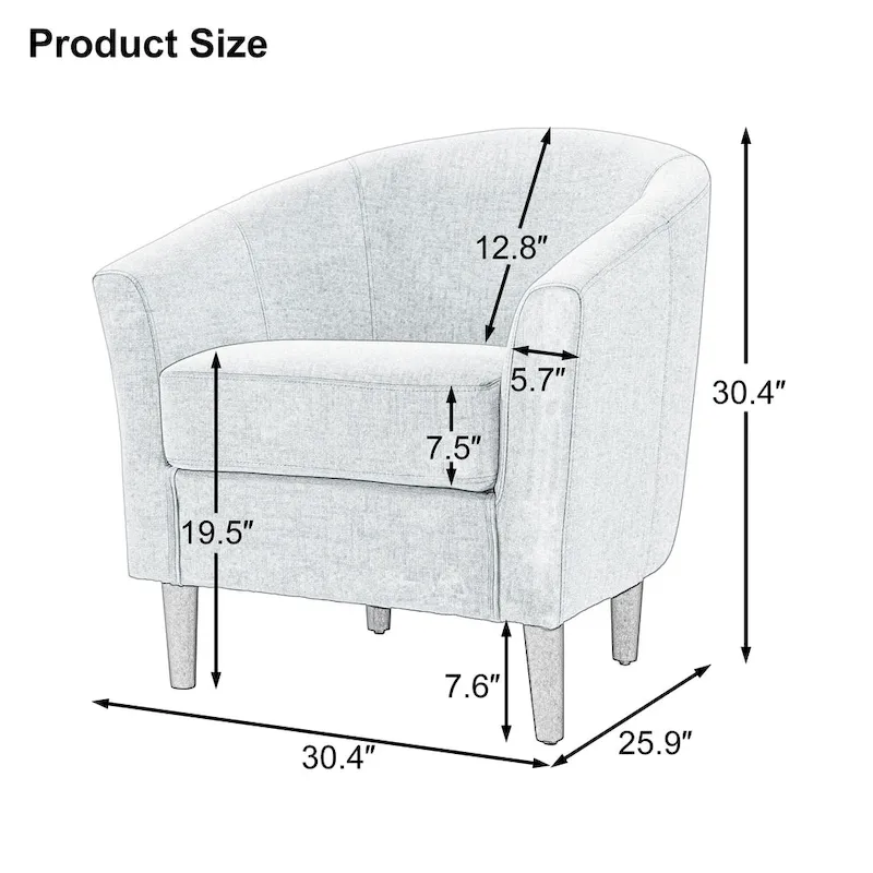 Set of 2 Upholstered Modern Barrel Accent Chair Wood Legs