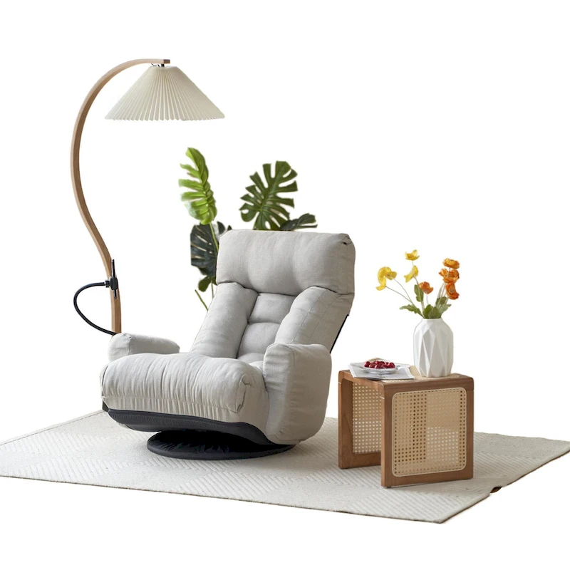 Gray Swivel Recliner with Phone Holder, Adjustable Headrest