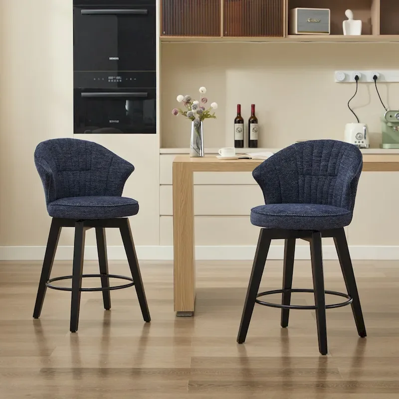 Swivel Bar Stools Set of 2, Upholstered Dining Room Chairs with Wide Backrest, Counter Height Chair with Metal Legs