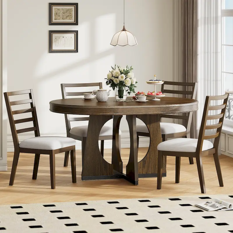 5-Piece Vintage Dining Set with Extendable Table & 4 Chairs
