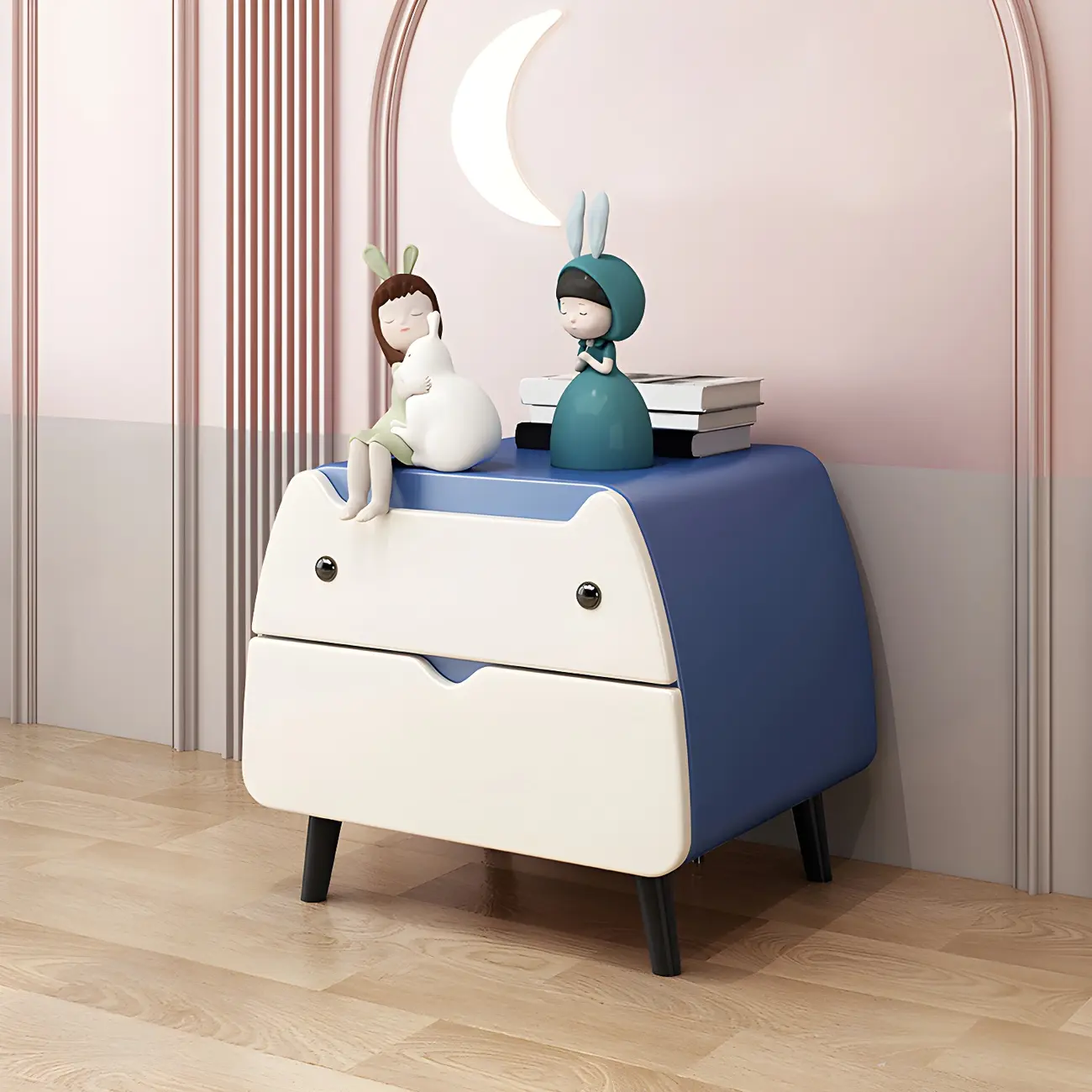 Pink Cute Cat Shape Scandinavian Nightstand with 2 Drawers