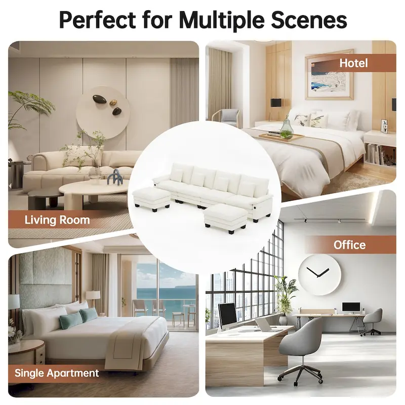 144 Modular Compression Sofa Set Convertible Sectional Sleeper Couch with 2 Ottomans