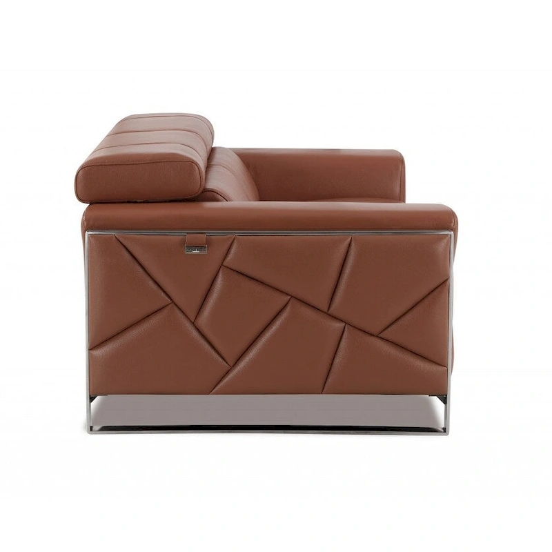 HomeRoots 75 Camel And Silver Italian Leather Loveseat