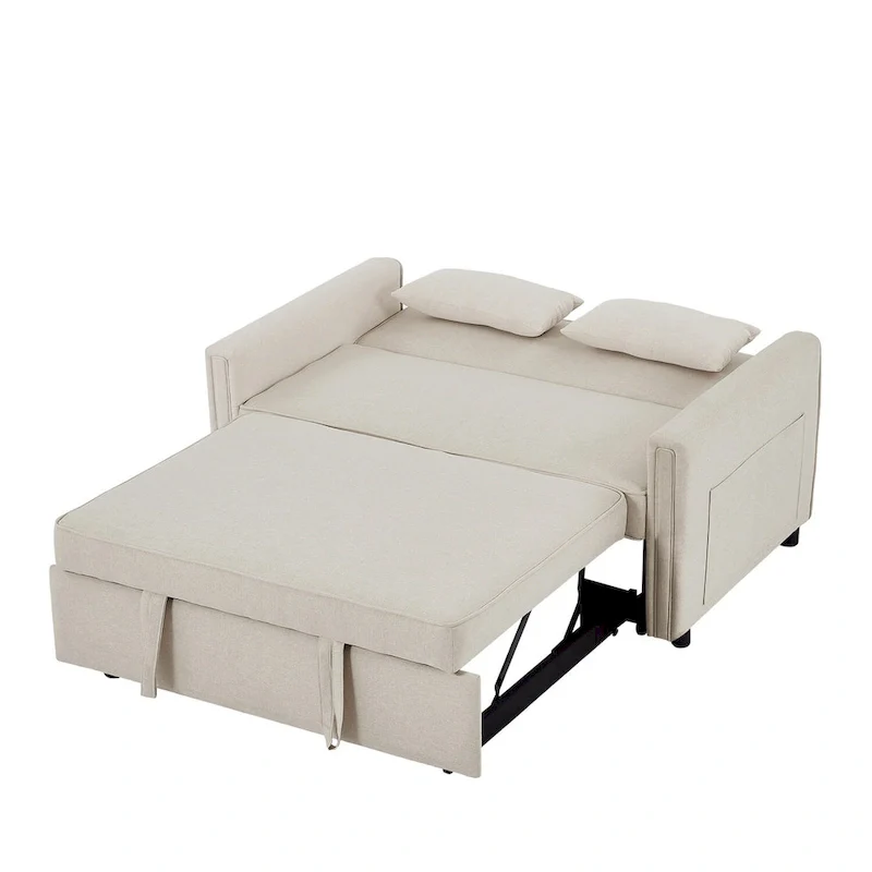 Modern Linen Convertible Sleeper Sofa Couch with 2 Lumbar Pillows