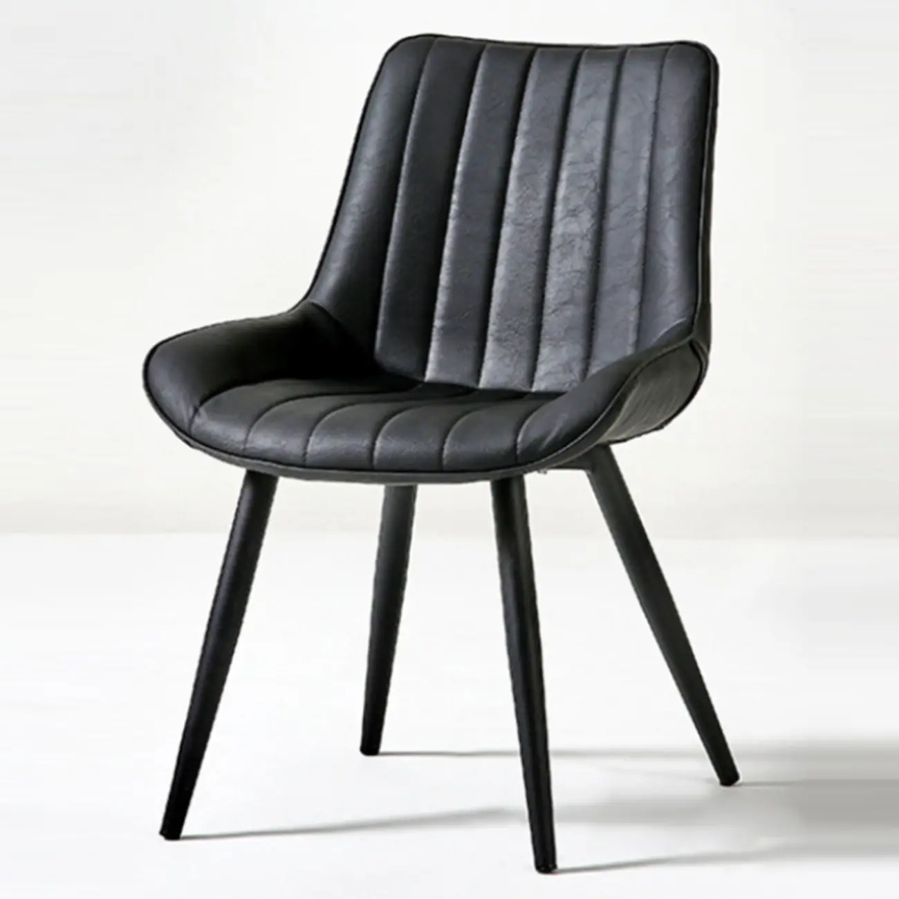 Simple Upholstered Leather Dining Chair Solid Back Metal Legs