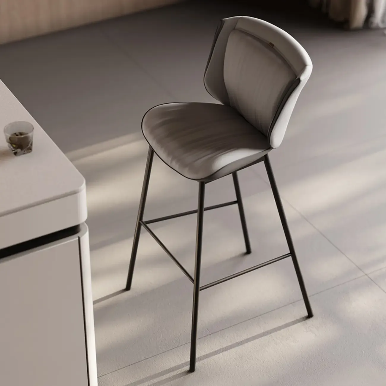 Modern Luxury Trapezoid Cushion Microfiber Leather Carbon Steel Bar Stool