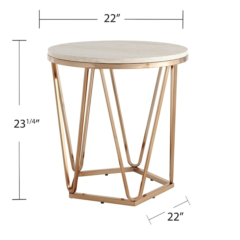SEI Furniture Henderson Modern Faux Marble Round Side Table with Gold Geometric Base