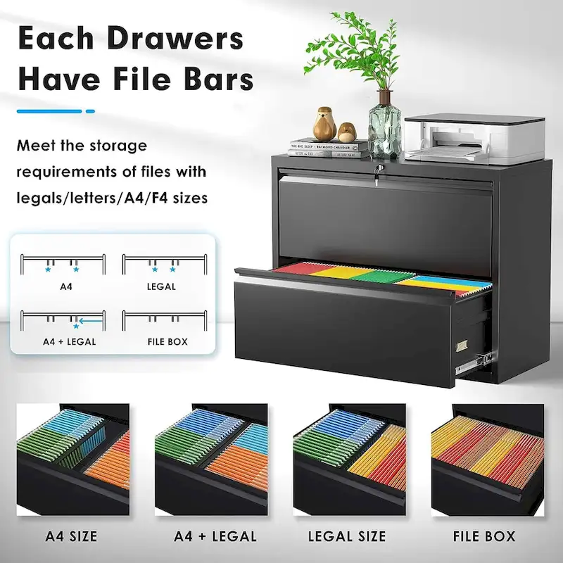 36W 2 Drawer Metal Lateral File Cabinet with Lock