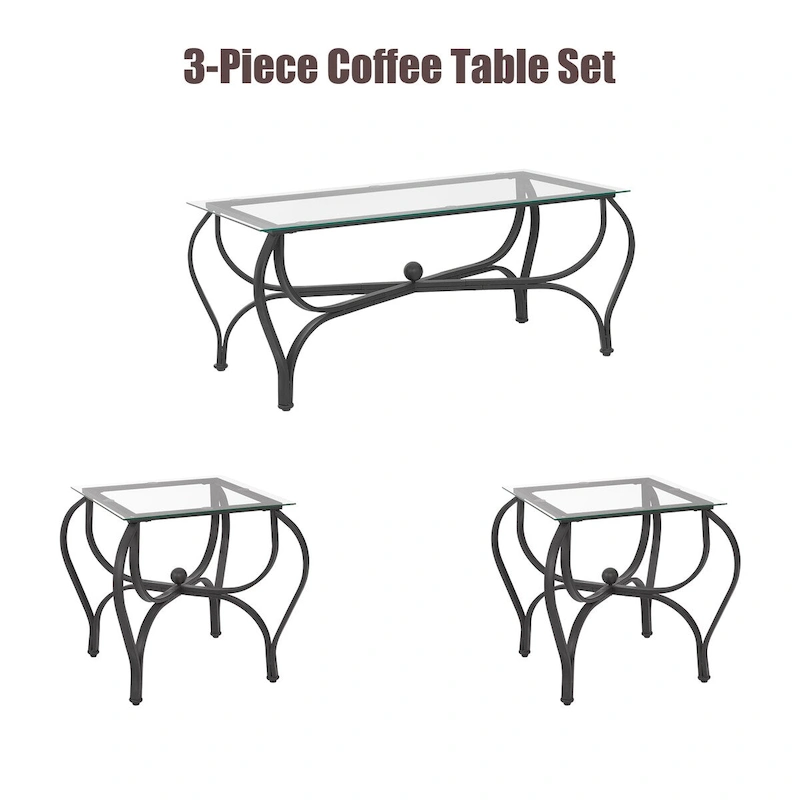 Tempered Glass Surface 3-Piece Coffee Table Set
