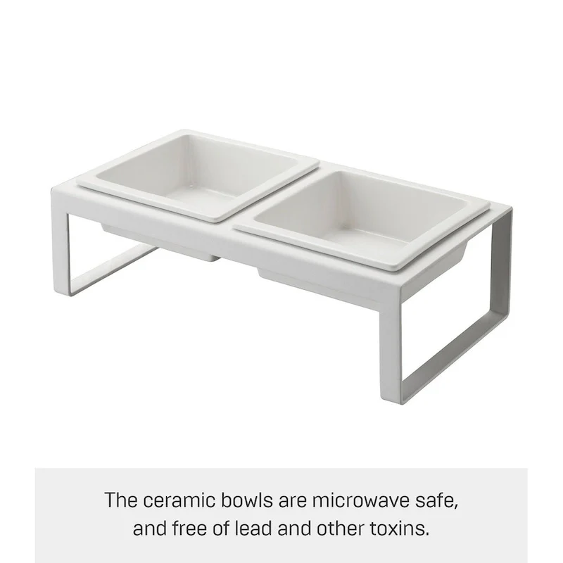 Yamazaki Home Pet Food Bowl - Two Styles, Steel and Ceramic, Tall, 1.25 cups, 300 milliliters per bowl