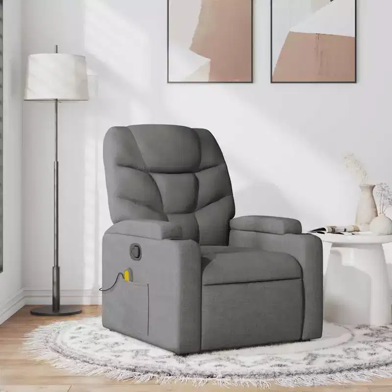 vidaXL Dark Gray Fabric Recliner Chair - 6-Point Vibration Massage, Adjustable Backrest & Footrest - Gray