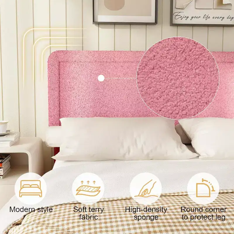 Dyonery Boucle Bed Frame,Black Upholstered Teddy Fabric Bed Frame with Headboard,No Box Spring Required, Adjustable Headboard, Easy Assembly