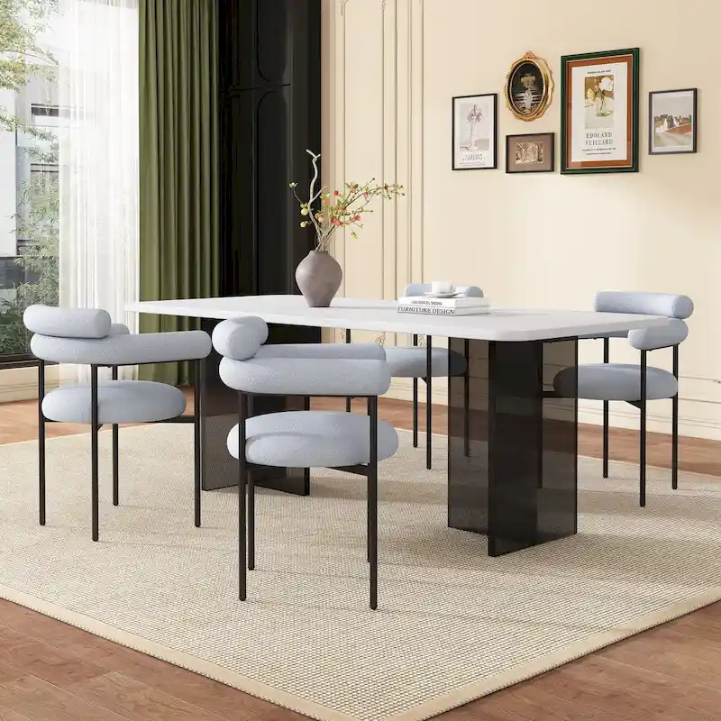 Upholstered Armchair Dining Chairs With Metal Legs for Home, Kitchen, Living Room(Set of 2)