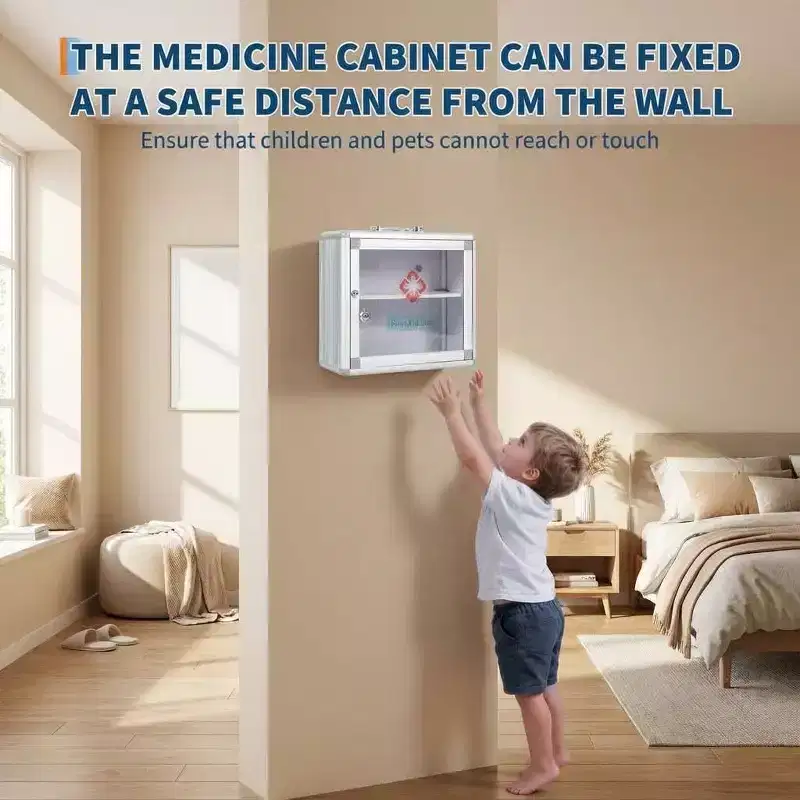 Wall Mount Medicine Cabinet with Combination Lock and Handle Locking,Protable First Aid Cabinet Wall Mount with Sticker