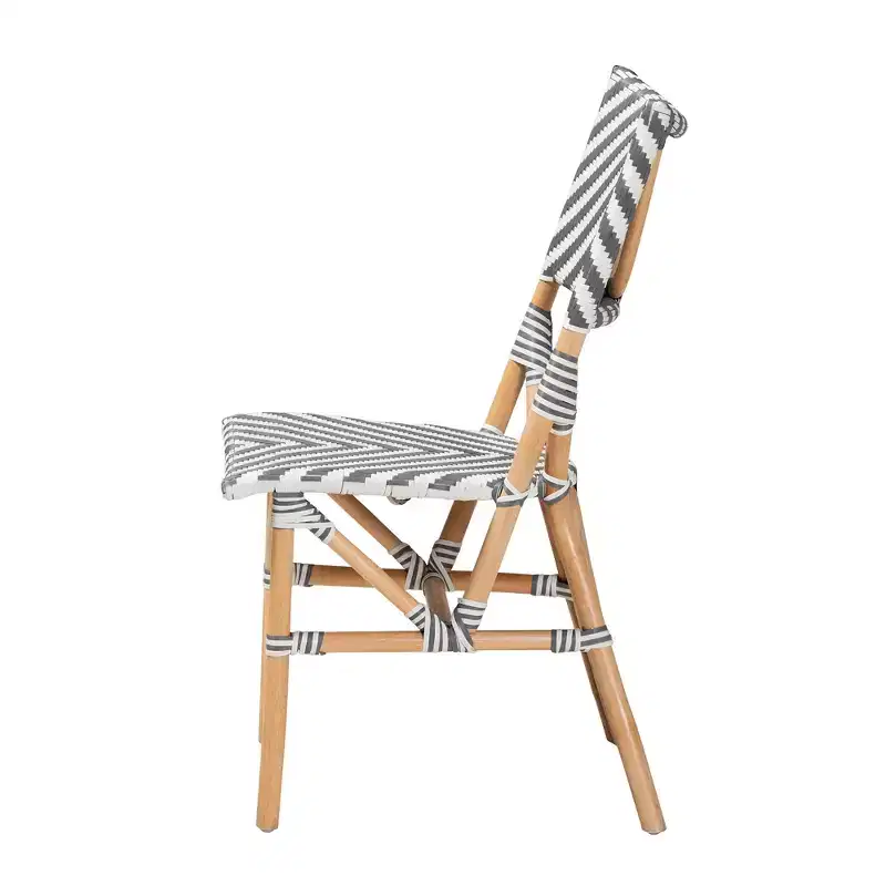 bali & pari Shai Modern French Grey and White Weaving and Natural Rattan Bistro Chair