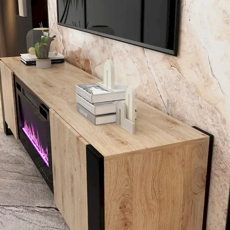Luxurious TV Stand & Fireplace Combo Integrated LED Fireplace Features