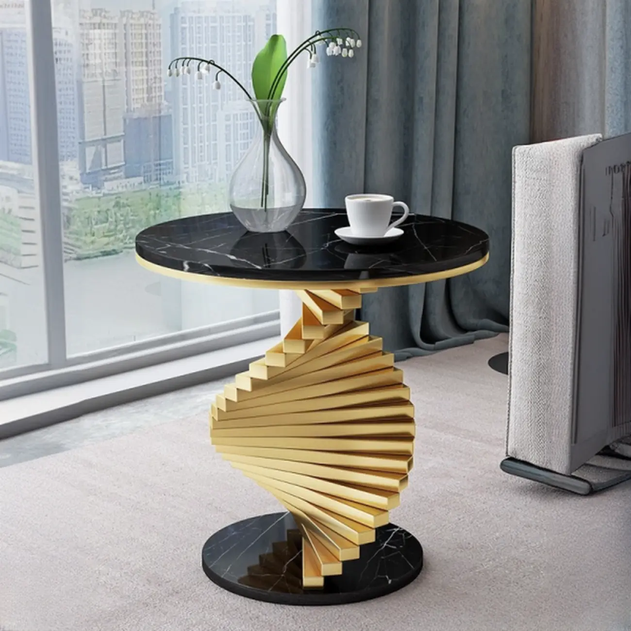 Modern Marble Round Spiral Base Sofa Side Table