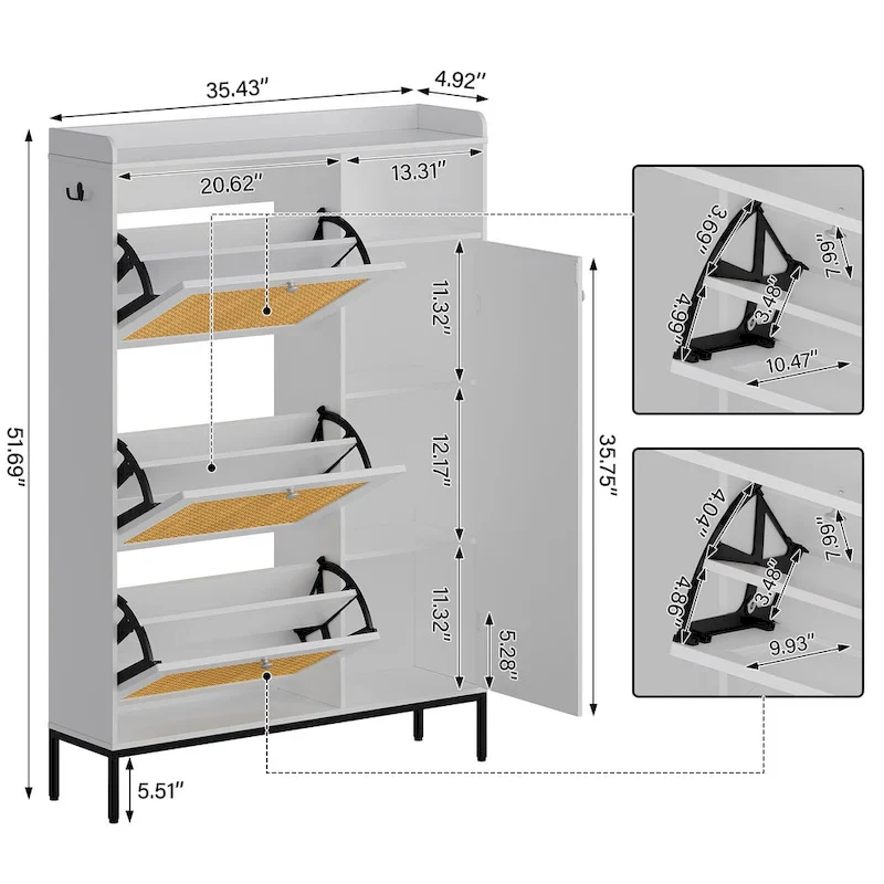 Rattan Shoe Cabinet with 3 Flip Drawers and 4-Tier