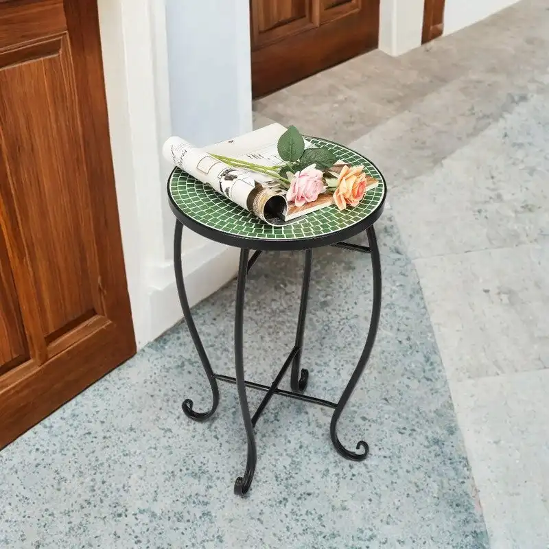 Mosaic Round Terrace Bistro Table Side Table With Coloured Glass