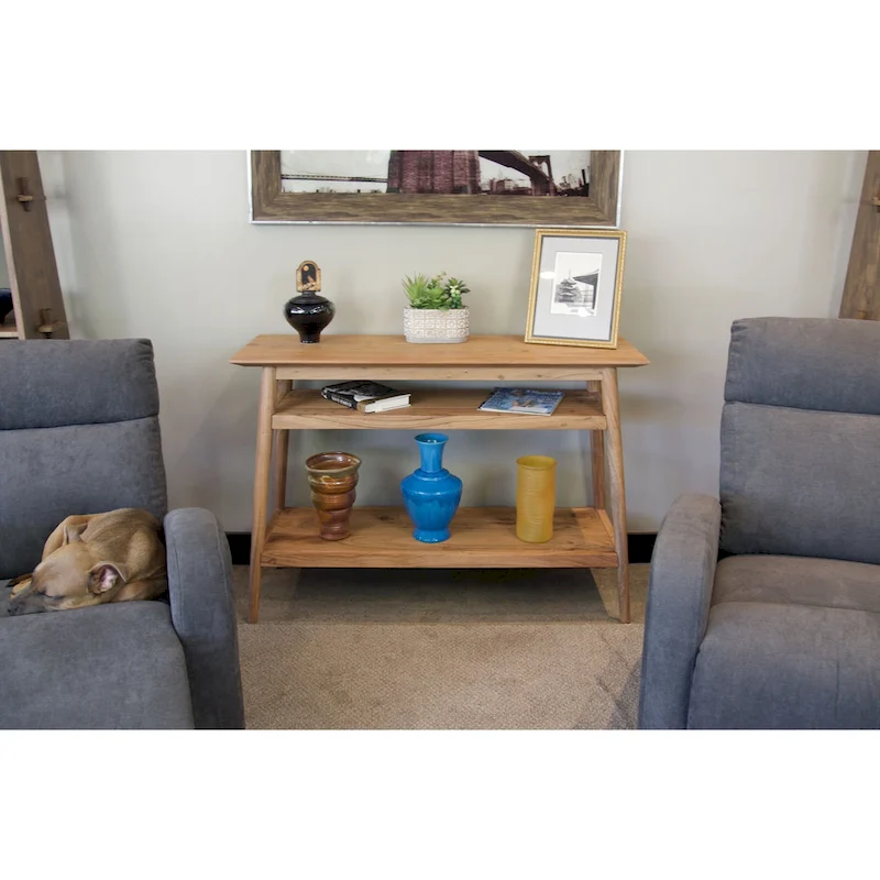 Solid Acacia Console Table with 2 Shelves