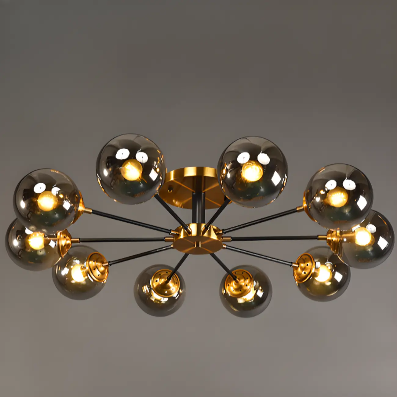 Large Smoke Grey Globe Glass Sputnik Semi Flush Ceiling Light