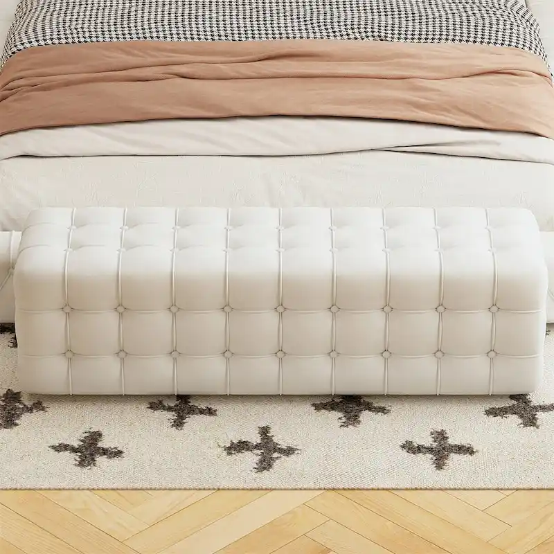 All Covered Velvet Upholstered Ottoman,Rectangular Footstool