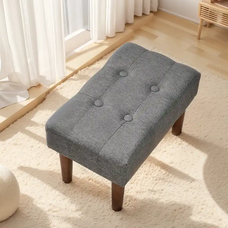 2 Pcs Small Foot Stool Ottoman, Linen Ottoman Foot Rest with Legs, Rectangle Upholstered Footrest