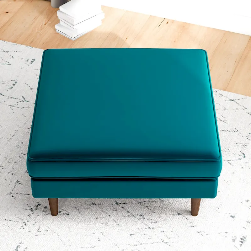 Mid-Century Modern Square Velvet Ottoman