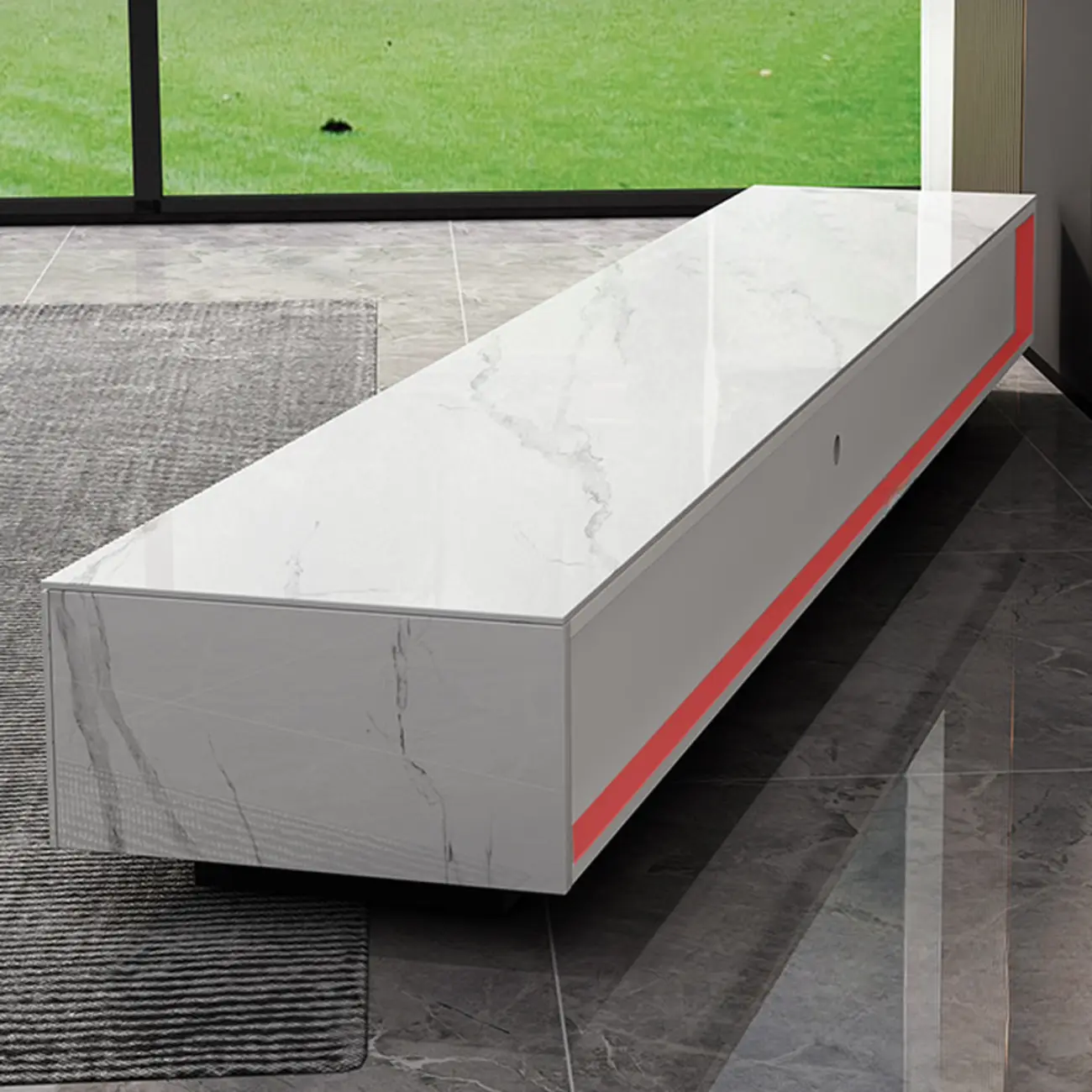 Black Modern Stone Rectangle Drawers TV Stand with LED Lights