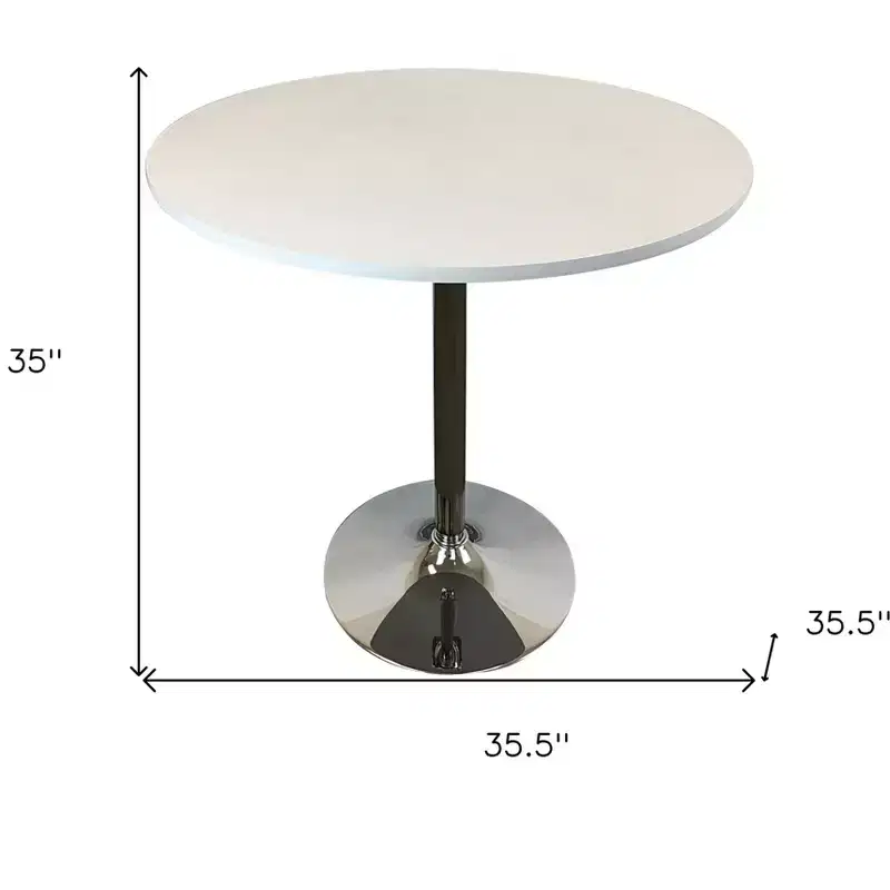 HomeRoots 36 Black and Silver Wood and Metal Pedestal Base Round Top Dining Table