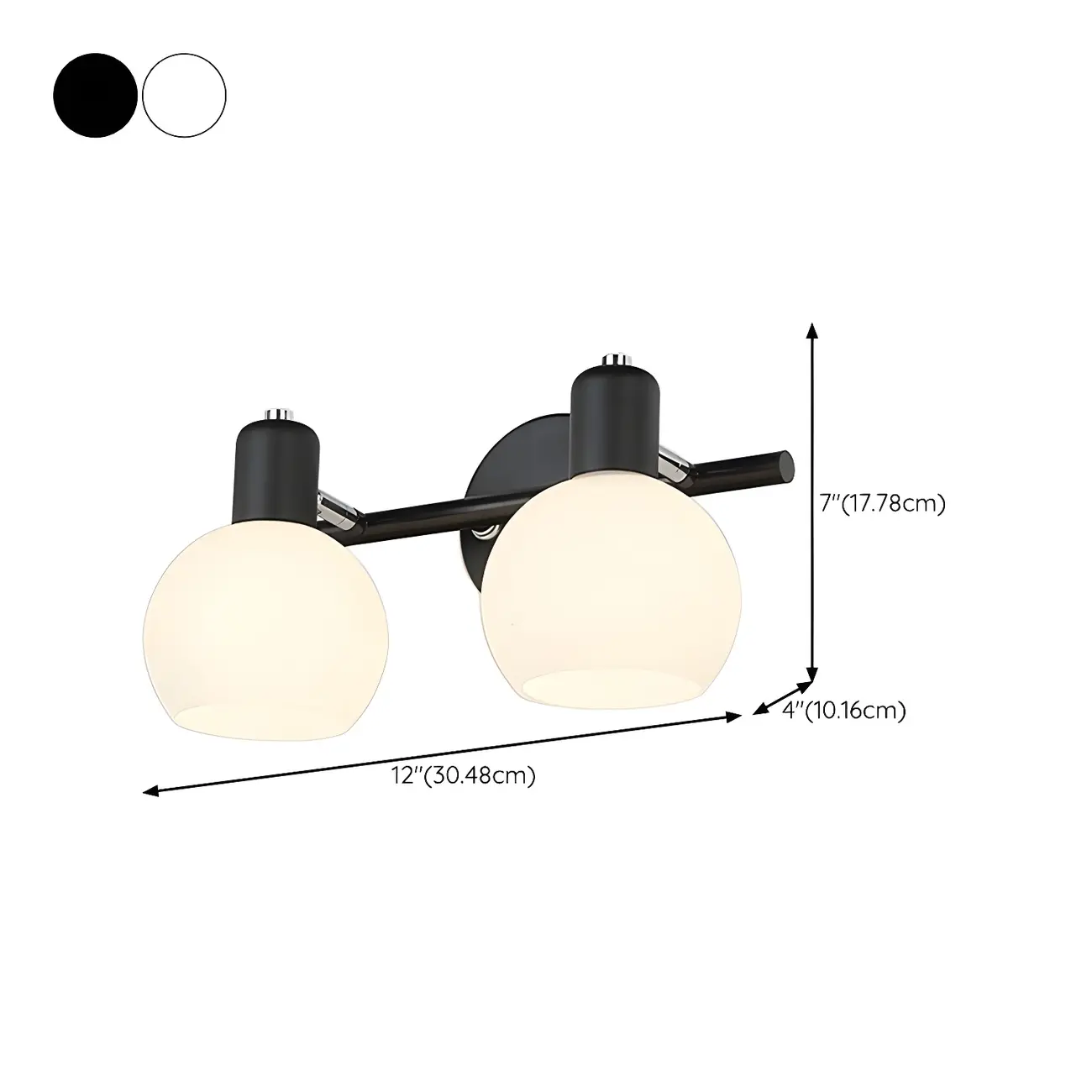 Modern 3 Heads Black Vanity Lights with White Glass Shade