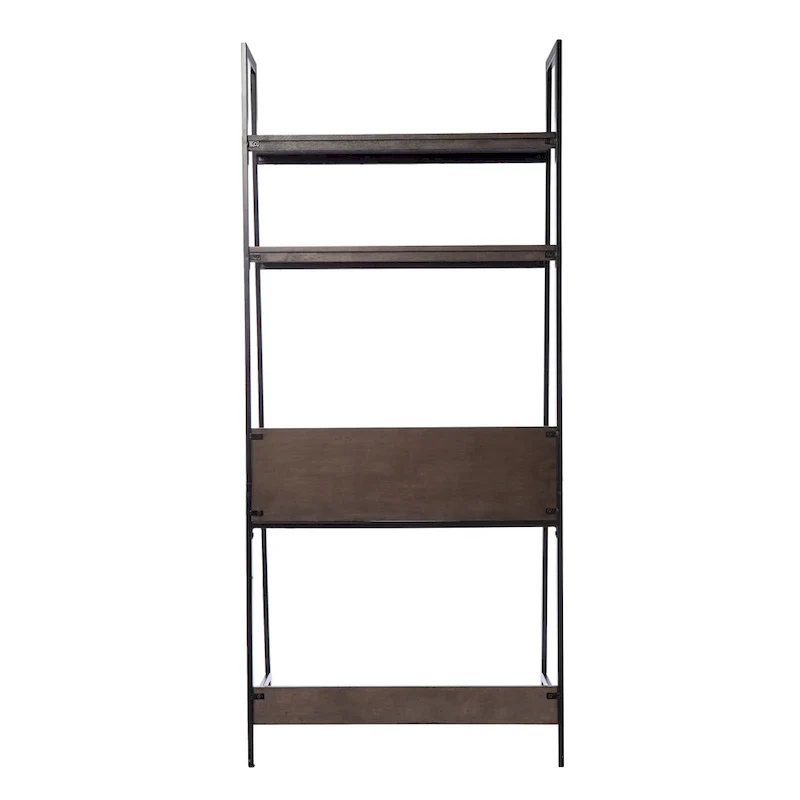 Ladder Desk - Gray Wood, 3 Shelves, 1 Drawer, Wireless Charger, Industrial, 33W x 75.25H