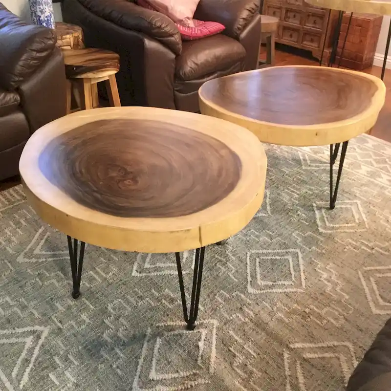 Natural Solid Wood Round End Table Coffee Table