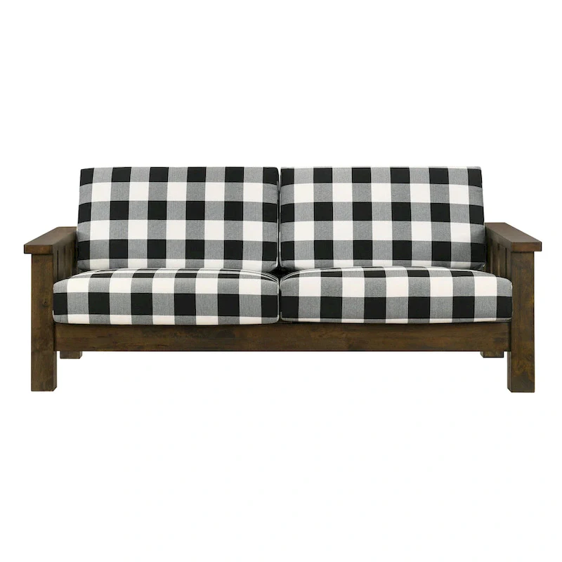 Jimo Farmhouse Rustic Oak Fabric Upholstered Wooden Arms Sofa by Furniture of America