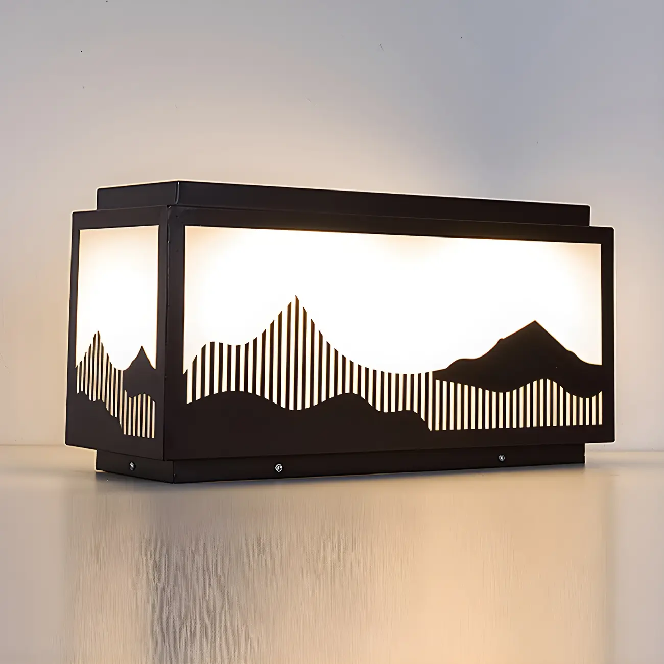 Rectangle Mountain Silhouette Solar Outdoor Post Lights