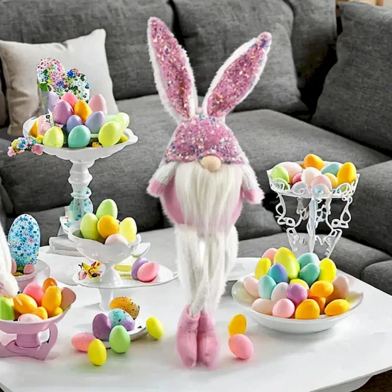 HomeRoots 20  Pink and White Fabric Bunny Rabbit Sitting Gnome - 4.5' X '20.1' X '5.9