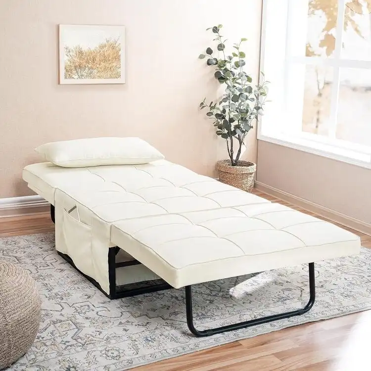 Sleeper Chair Bed, 4 In 1 Multi-Function Convertible Ottoman Bed, Breathable Linen Bed Chair, Convertible Sofa Bed