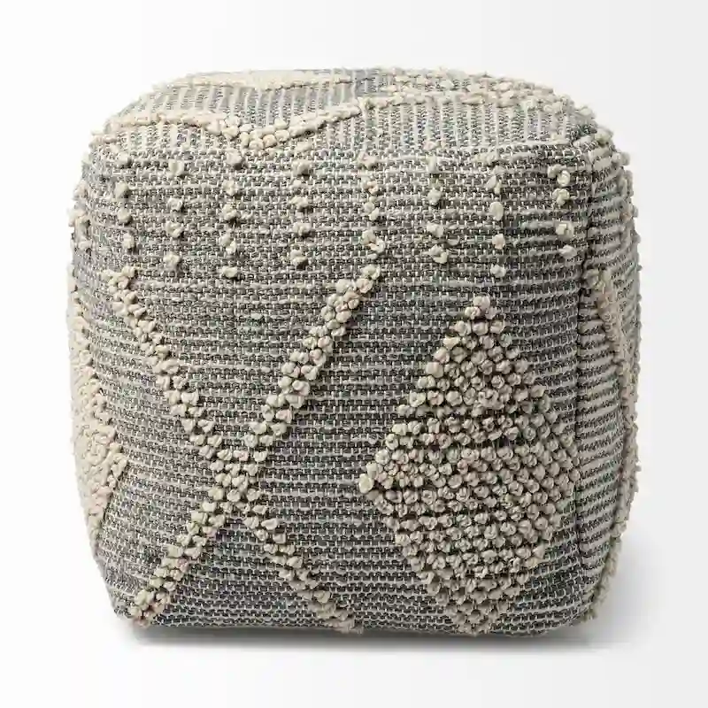 Brinket Gray/Cream Polyester Handwoven Square Pouf