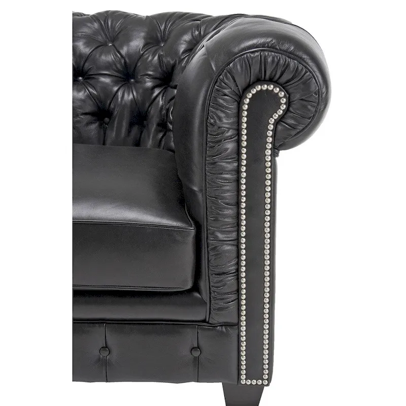 Hancock Tufted Black Italian Chesterfield Leather Sofa