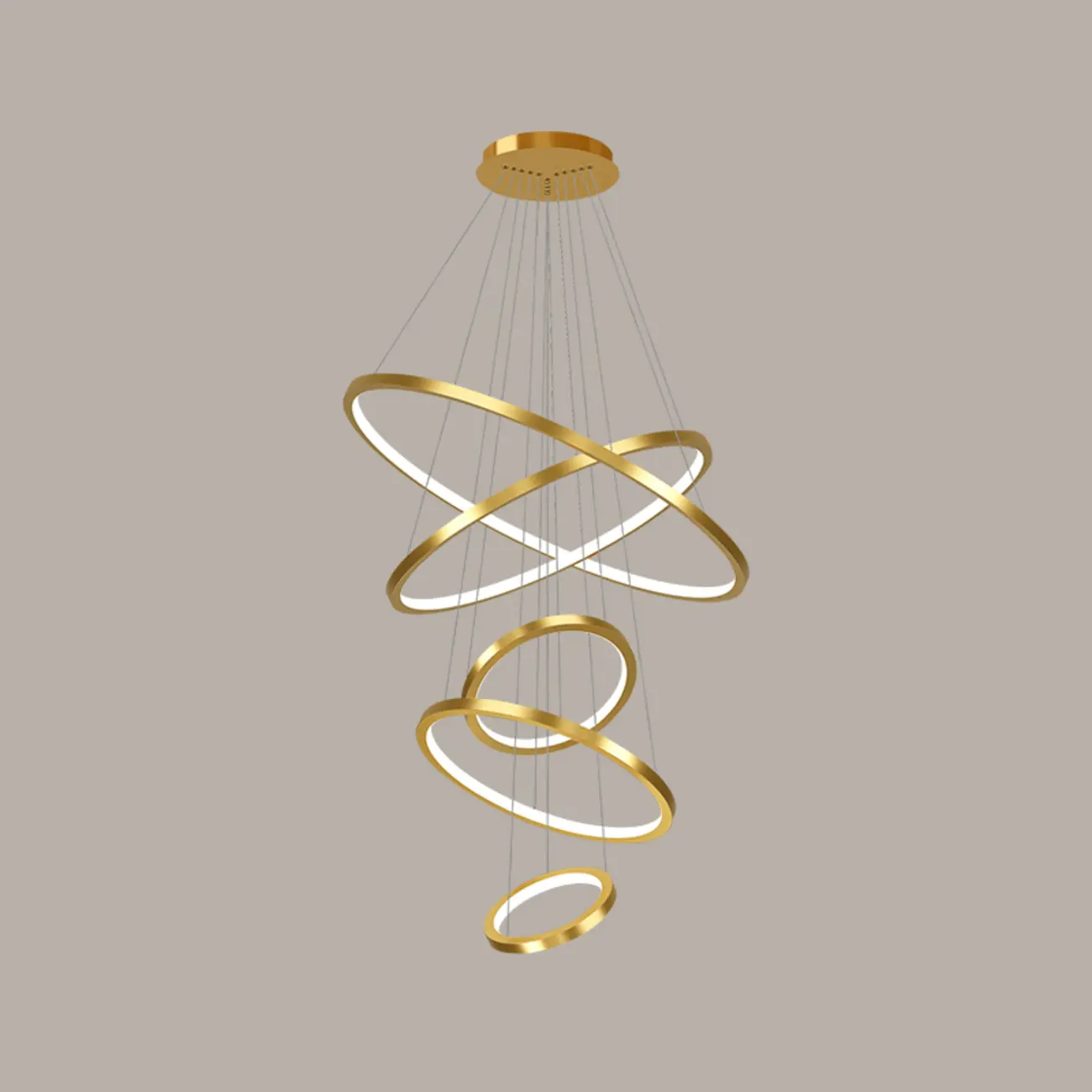 Modern Gold Ring Stairwell Chandelier Warm Light LED
