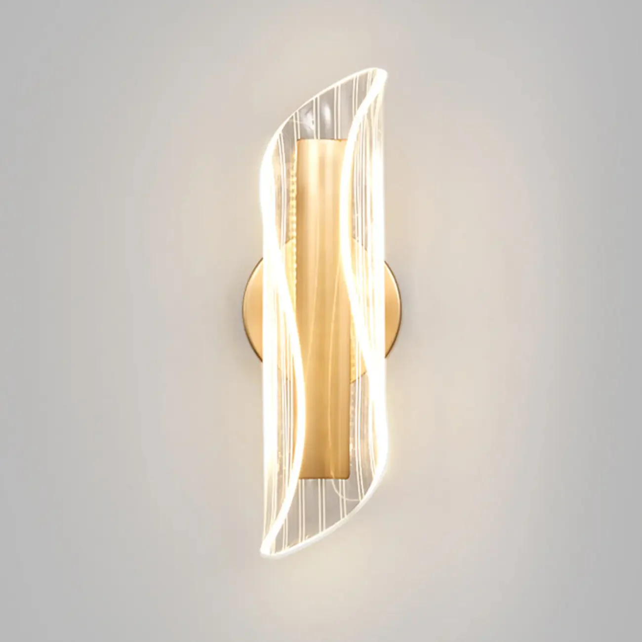 Art Deco Gold Metal and Acrylic LED Wall Sconce