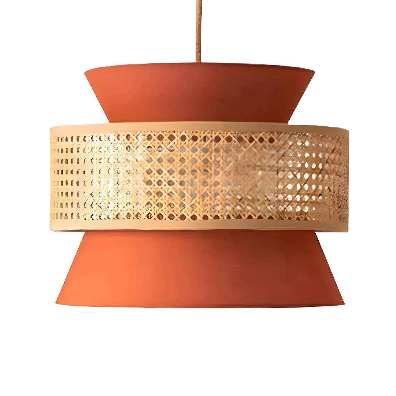 Boho Woven Modern Drum Cylinder Chandelier Adjustable Height