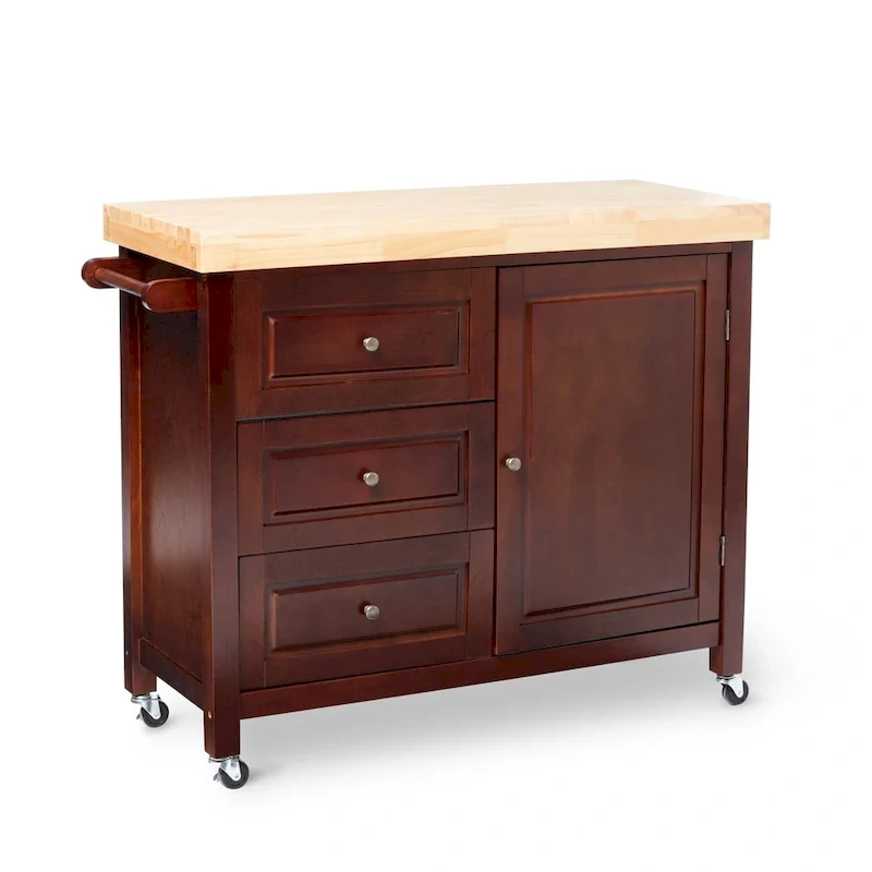 Macaulay Natural Rubberwood Rolling Kitchen Island Cart