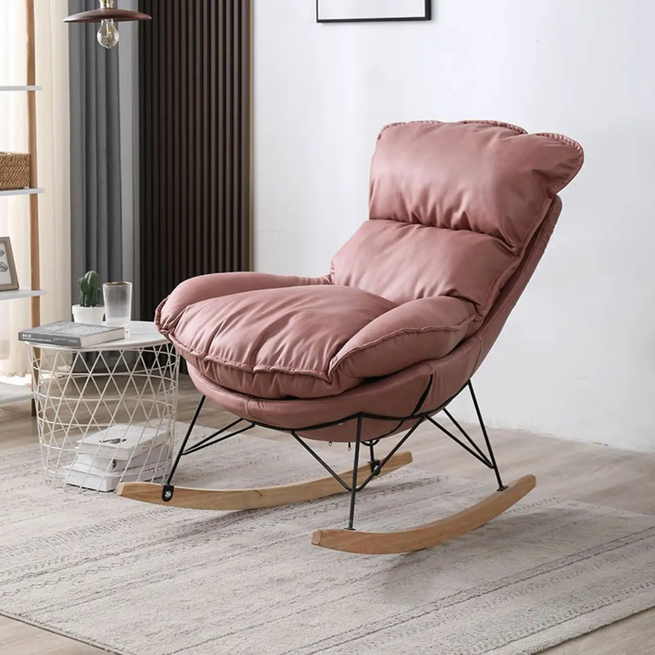 Cotton Upholstered Rocking Chair with Removable Cushions
