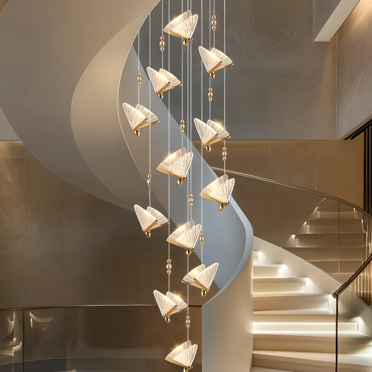 Modern Crystal Linear Butterfly Chandelier Light with Remote