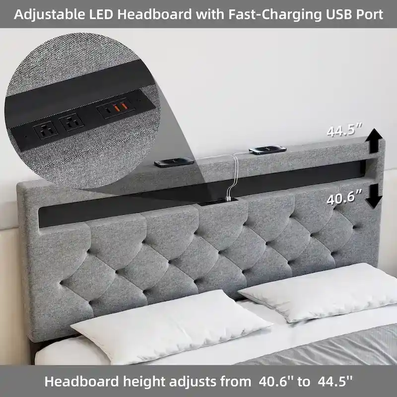 Bed Frame with LED Lights Headboard