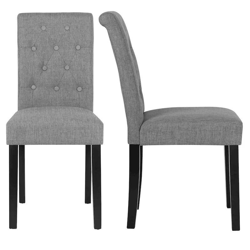 Fabric Upholstery Button Tufted Dining Chairs Set of 2