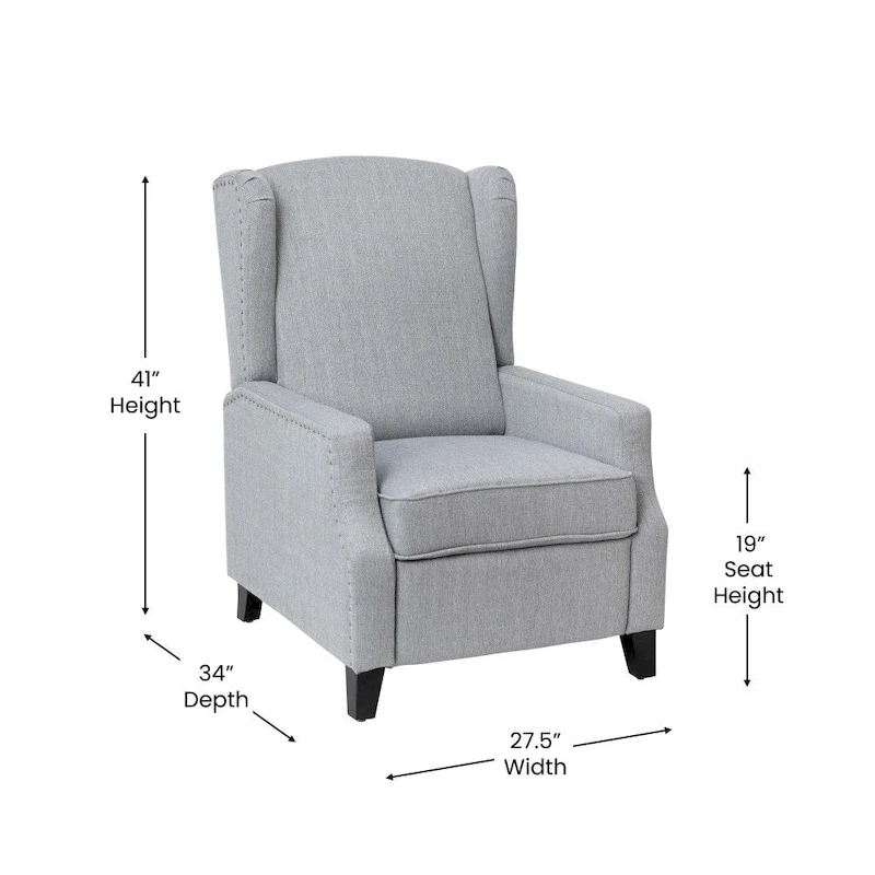 Push Back Wing Back Pocket Spring Recliner with Side Accent Nail Trim