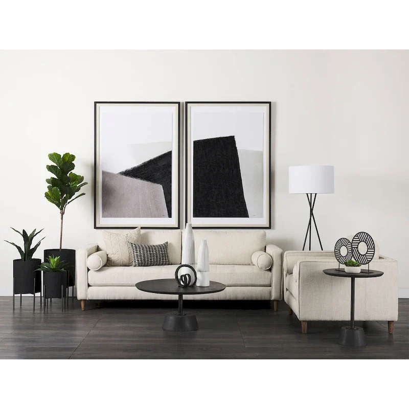 Maxwell Dark Brown Wood w/Black Metal Pedestal Round Side Table